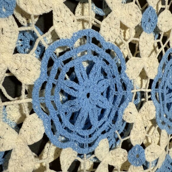 Altar'd State Crochet Lace Knit Sleeveless Vest Women's Size Medium Blue Cream - Picture 3 of 6